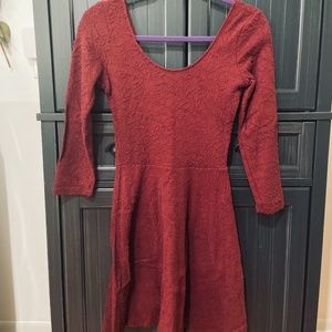 A&F Burgundy Lace Quarter Sleeve Skater Dress